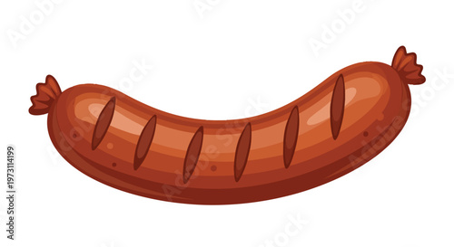 A Stylized Vector Illustration of a Perfectly Grilled Sausage with Diagonal Searing Marks and Tied Ends