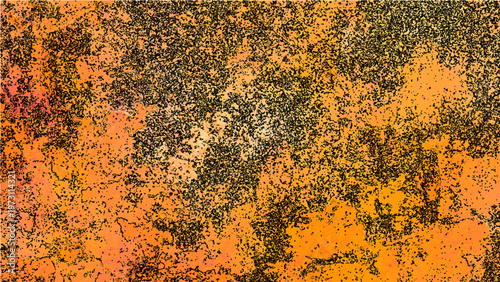 Textured abstract art rich color palette and dynamic paint pattern and gritty orange and black hue and expressive artistic design and weathered surface.