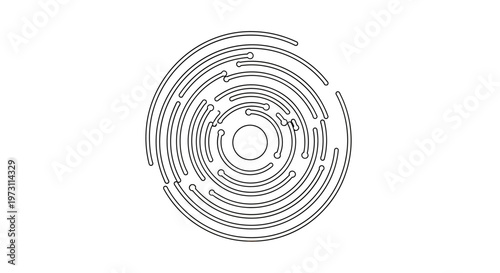 Bilde på lerret Concentric, fragmented circular pathways with bulbous ends on a white background