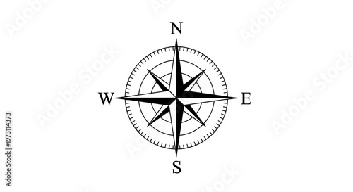 Black and white compass rose design with directional indicators