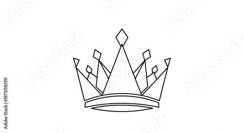 Minimalist line art crown with sharp points and diamond shapes