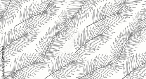 Repeating pattern of gray palm fronds on a white background