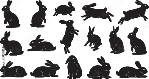 A collection of silhouetted rabbits an artistic arrangement of hare forms in various poses and sizes