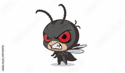 Chibi angry mosquito cartoon character vector illustration