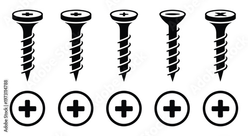 Screw and Screw Head Vector Illustration