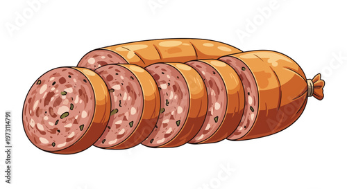 Delectable Sliced Sausage Links Arranged Artfully on a Clean White Background