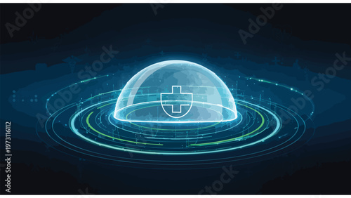 Digital Security Shield, Cybersecurity Protection Icon, Data Privacy Concept