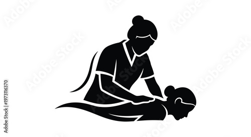 Woman receiving a back massage from a therapist distinct black silhouette