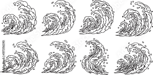 Detailed sketches of a snail showing its shell and body features Vector