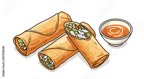 Crispy Golden Spring Rolls Filled With Fresh Vegetables Served With Savory Dipping Sauce A Delicious Appetizer