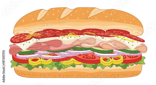 A Generously Layered Submarine Sandwich Overflowing With Meaty and Fresh Veggie Fillings