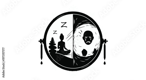 Mirror reflects duality of peaceful meditation and inner turmoil