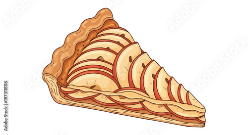 A Deliciously Illustrated Slice of Classic Apple Pie Showcasing Thinly Sliced Fruit and a Golden Flaky Crust