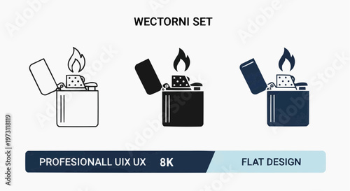 Lighter Vector Icon Set - Outline, Silhouette, and Flat Design Styles