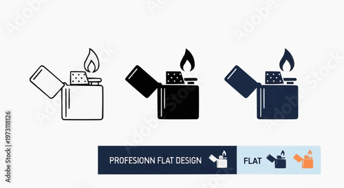 Lighter Vector Icon Set - Outline, Silhouette, and Flat Design Styles