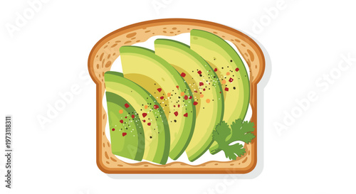Artistic Rendering of a Healthy Avocado Toast with Seasonings and a Sprig of Parsley