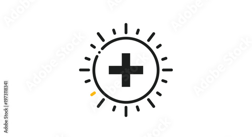 Free Download Medical cross or plus sign inside a circular sunburst icon representing healthcare, pharmacy, or positive addition in simple style. - GFXLoad