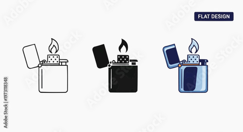 Lighter Vector Icon Set - Outline, Silhouette, and Flat Design Styles