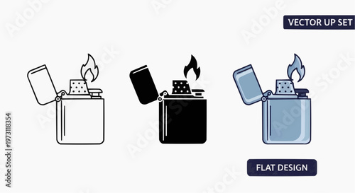 Lighter Vector Icon Set - Outline, Silhouette, and Flat Design Styles