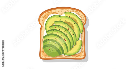 A single slice of toasted bread adorned with beautifully fanned slices of creamy avocado, generously seasoned with black pepper for a delightful