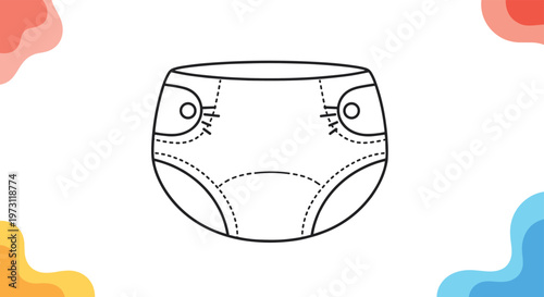 Minimalist line art illustration of a baby diaper designed for childcare, parenting, infant hygiene, and newborn care products or services.