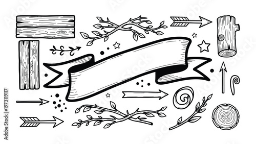 Collection of hand-drawn banner and arrow illustrations.