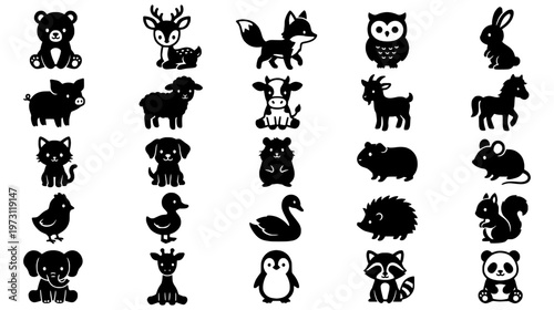 A charming collection of 30 adorable cartoon animal icons, perfect for various creative projects