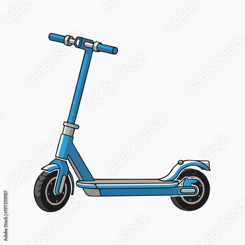 A blue electric kick scooter with black wheels and silver accents on a white background, ready for urban commuting.