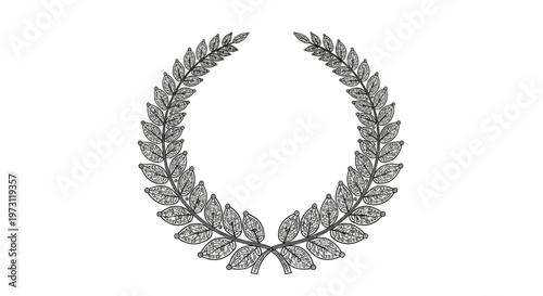 Intricate laurel wreath with detailed leaves, presented centrally on white