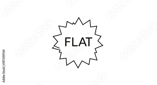A black and white outline of a starburst shape with "FLAT" inside