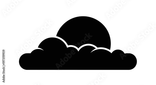 Black silhouette of a large cloud partially obscuring a crescent sun