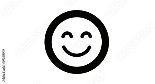 A simple, bold black outline of a smiling face on a white background