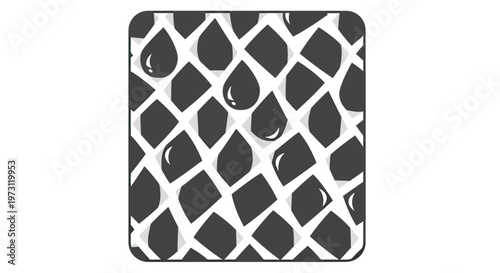 Droplets falling through a geometric pattern on a rounded rectangle