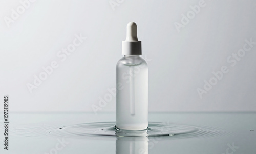 skincare bottle floating above water surface soft reflection minimal background  Generative AI