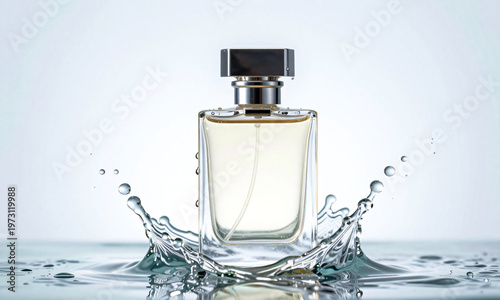perfume bottle surrounded by water splashes clean refreshing advertisement  Generative AI