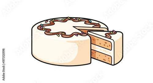 Whimsical Vanilla Cake with Chocolate Drizzle and Festive Sprinkles, A Slice Ready for Celebration