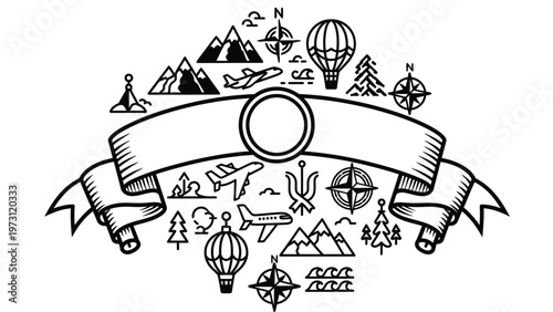 Vintage travel and adventure icons collection.