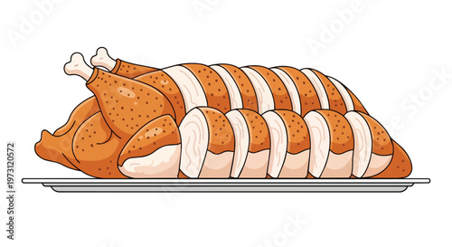 Appetizingly Sliced Roasted Chicken Presentation on a Serving Platter