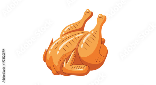 Stylized illustration of a golden-brown roasted chicken on a white background, perfect for culinary themes and festive occasions