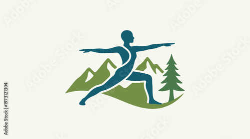 Yoga Pose with Nature Elements in Logo Style