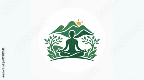 Meditating Figure with Nature Elements Logo