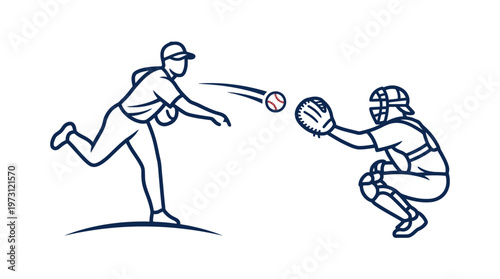 Baseball Game Play Pitcher Throwing to Catcher