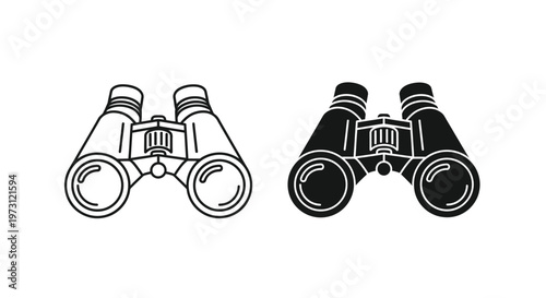 Simple vector illustration showing two different styles of optical binoculars for viewing distant objects clearly