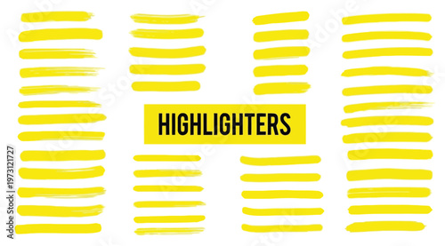 Set of yellow highlighter brush strokes