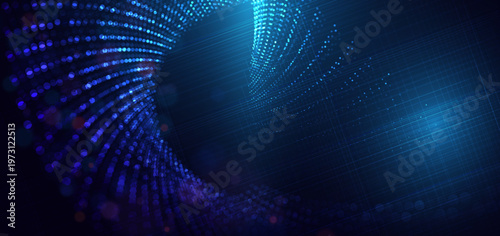 Modern abstract background featuring diagonal blue light streaks, glowing bokeh particles