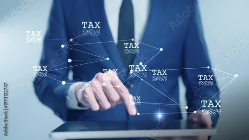 Digital tax filing Tax return financial planning analyzing  data revenue deductions filing income tax online payment mobile app computer technology. Business tax management economy 