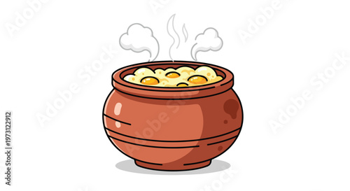 Steaming Traditional Pot of Wholesome Porridge with Visible Grains and a Gentle Culinary Aura of Warmth and Comfort