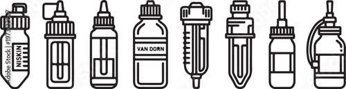 Various antique vacuum bottle designs from different brands Vector
