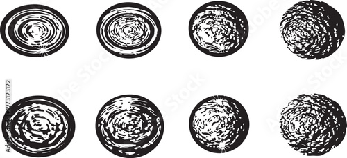 Detailed view of spiral and concentric etched textures on metal discs Vector