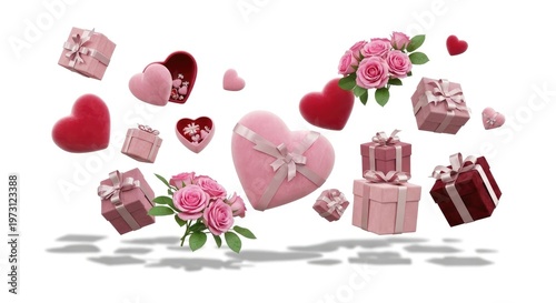 Floating pink and red gifts and hearts with roses mother's day background wallpaper poster banner download 2026 2027